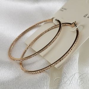 A New Day Earrings Gold Tone Hoop Pave Stones Earrings Glam 1.78" Clear Stones